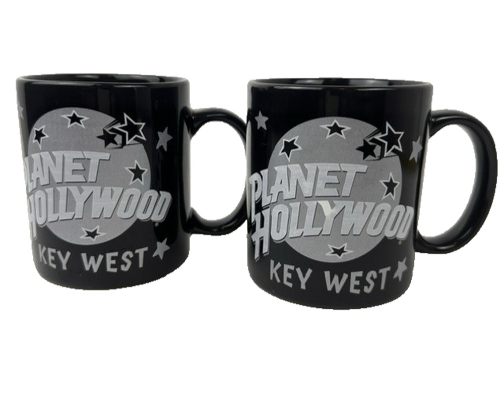 Planet Hollywood Mug Cup Black w/silver logo/stars Key West 1991 Vintage
